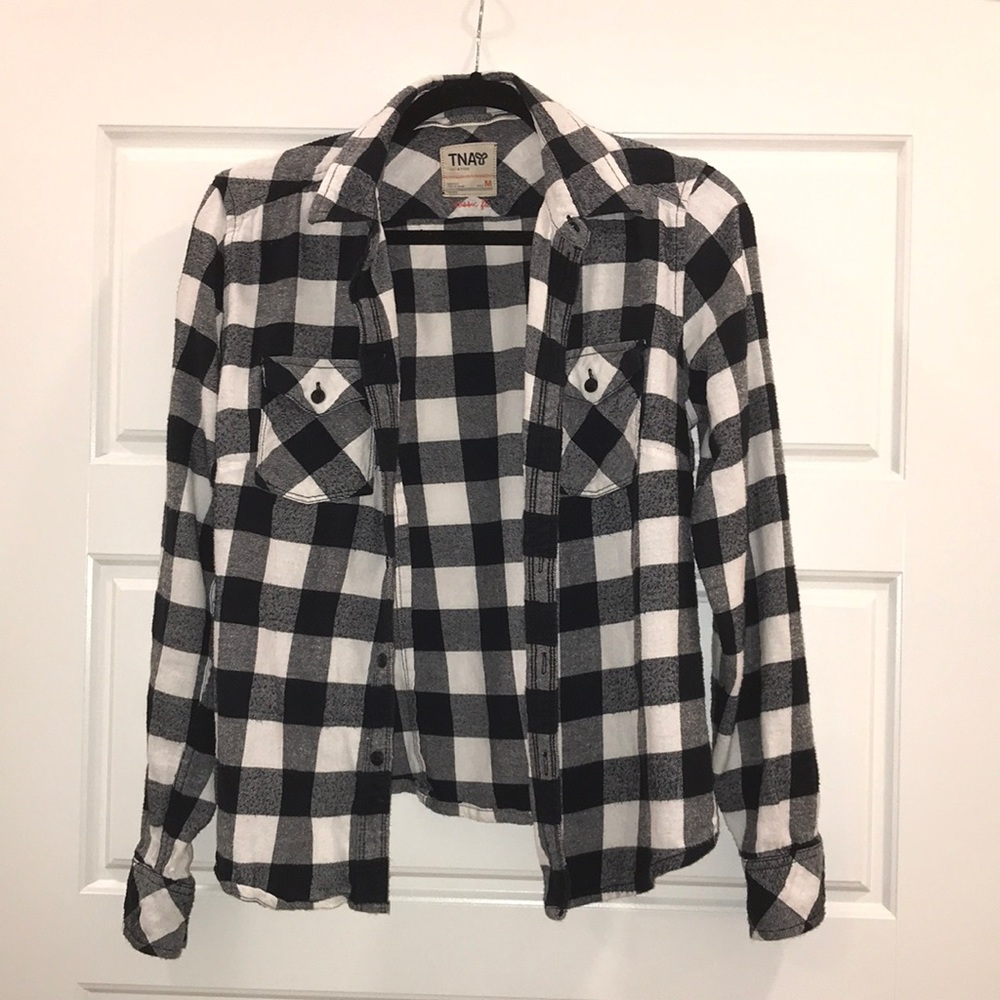 TNA Flannel Button Up Shirt, Women's Size M, Black & White Checkers